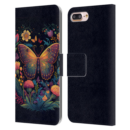 JK Stewart Art Butterfly In Night Garden Leather Book Wallet Case Cover For Apple iPhone 7 Plus / iPhone 8 Plus