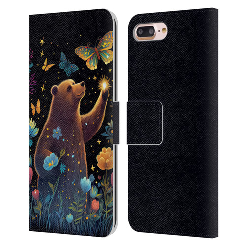 JK Stewart Art Bear Reaching Up Leather Book Wallet Case Cover For Apple iPhone 7 Plus / iPhone 8 Plus