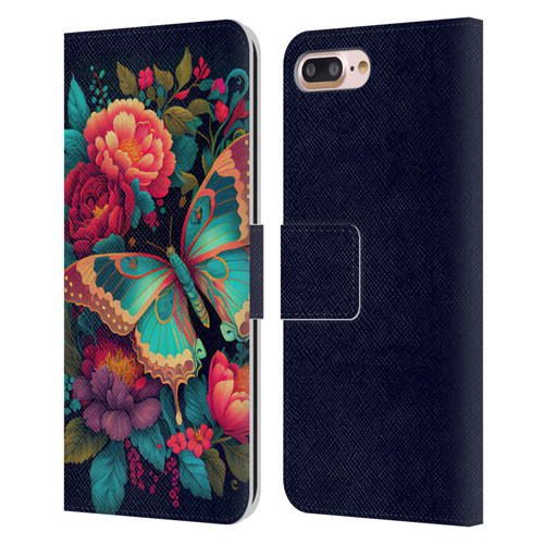 JK Stewart Art Butterfly And Flowers Leather Book Wallet Case Cover For Apple iPhone 7 Plus / iPhone 8 Plus