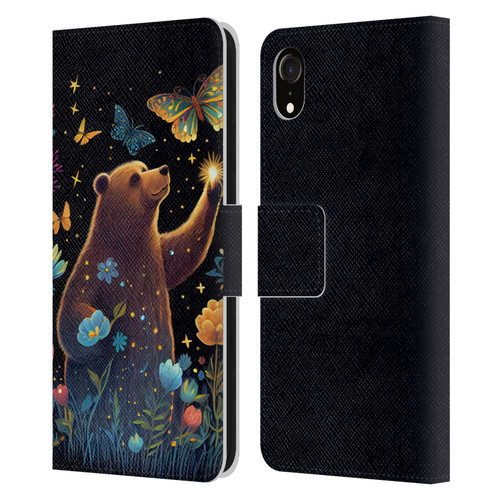 JK Stewart Art Bear Reaching Up Leather Book Wallet Case Cover For Apple iPhone XR