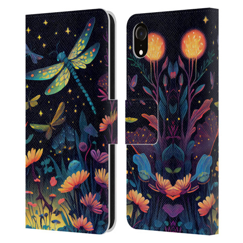 JK Stewart Art Dragonflies In Night Garden Leather Book Wallet Case Cover For Apple iPhone XR