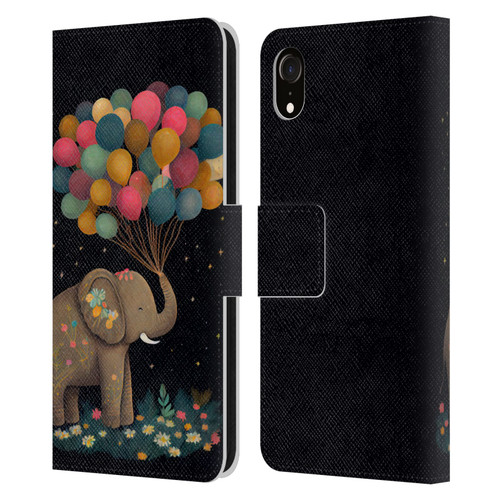 JK Stewart Art Elephant Holding Balloon Leather Book Wallet Case Cover For Apple iPhone XR