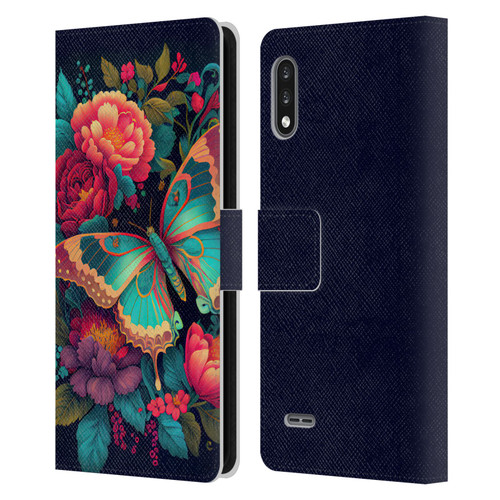 JK Stewart Art Butterfly And Flowers Leather Book Wallet Case Cover For LG K22