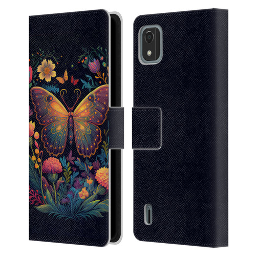 JK Stewart Art Butterfly In Night Garden Leather Book Wallet Case Cover For Nokia C2 2nd Edition