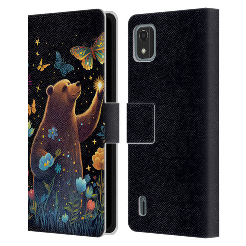 JK Stewart Art Bear Reaching Up Leather Book Wallet Case Cover For Nokia C2 2nd Edition