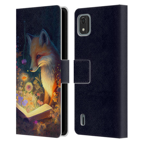 JK Stewart Art Fox Reading Leather Book Wallet Case Cover For Nokia C2 2nd Edition