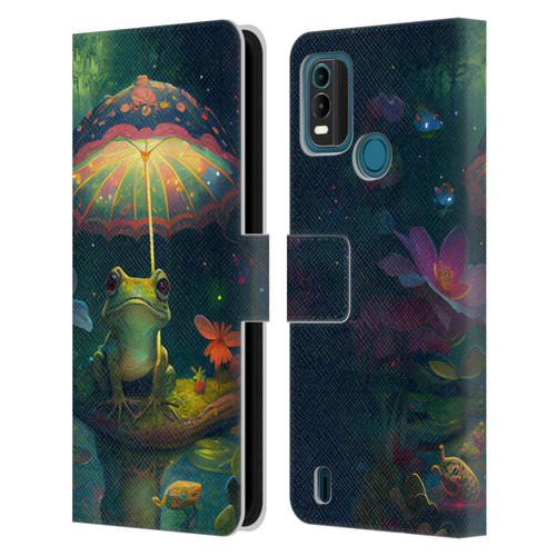 JK Stewart Art Frog With Umbrella Leather Book Wallet Case Cover For Nokia G11 Plus