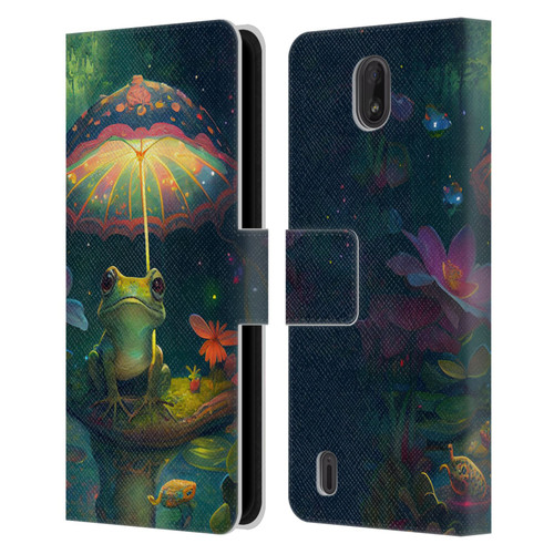 JK Stewart Art Frog With Umbrella Leather Book Wallet Case Cover For Nokia C01 Plus/C1 2nd Edition