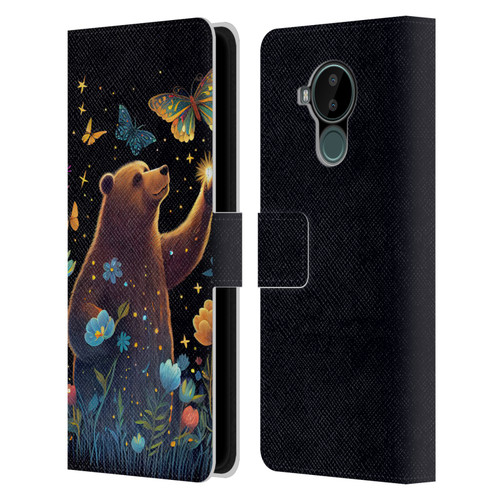 JK Stewart Art Bear Reaching Up Leather Book Wallet Case Cover For Nokia C30