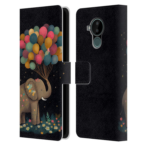 JK Stewart Art Elephant Holding Balloon Leather Book Wallet Case Cover For Nokia C30