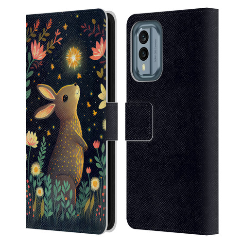 JK Stewart Art Rabbit Catching Falling Star Leather Book Wallet Case Cover For Nokia X30