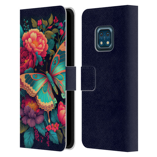 JK Stewart Art Butterfly And Flowers Leather Book Wallet Case Cover For Nokia XR20