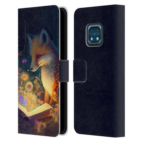 JK Stewart Art Fox Reading Leather Book Wallet Case Cover For Nokia XR20