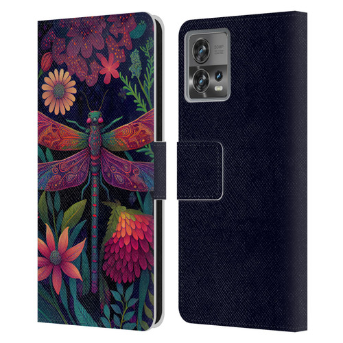 JK Stewart Art Dragonfly Purple Leather Book Wallet Case Cover For Motorola Moto Edge 30 Fusion