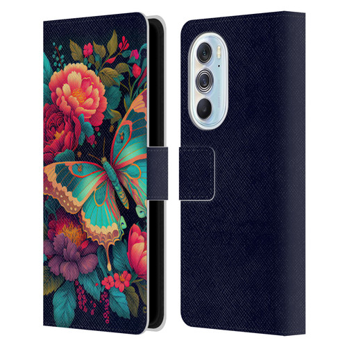 JK Stewart Art Butterfly And Flowers Leather Book Wallet Case Cover For Motorola Edge X30