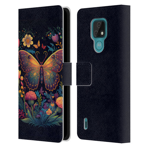 JK Stewart Art Butterfly In Night Garden Leather Book Wallet Case Cover For Motorola Moto E7