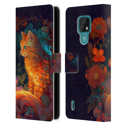 JK Stewart Art Cat Leather Book Wallet Case Cover For Motorola Moto E7