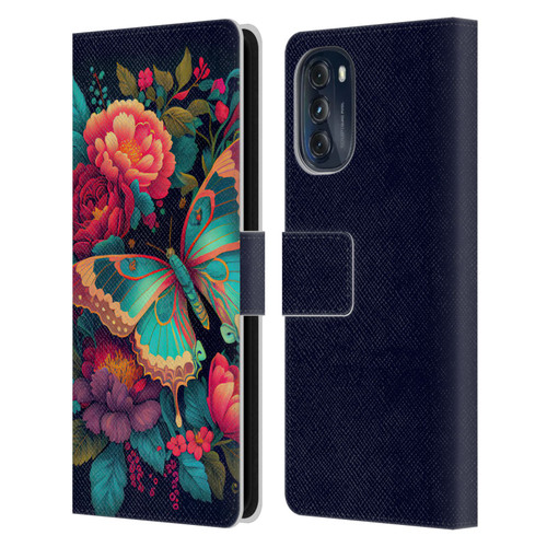 JK Stewart Art Butterfly And Flowers Leather Book Wallet Case Cover For Motorola Moto G (2022)