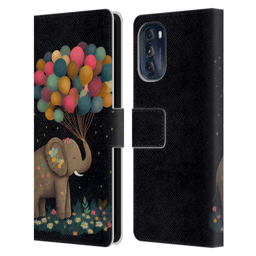 JK Stewart Art Elephant Holding Balloon Leather Book Wallet Case Cover For Motorola Moto G (2022)