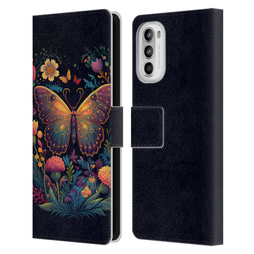 JK Stewart Art Butterfly In Night Garden Leather Book Wallet Case Cover For Motorola Moto G52