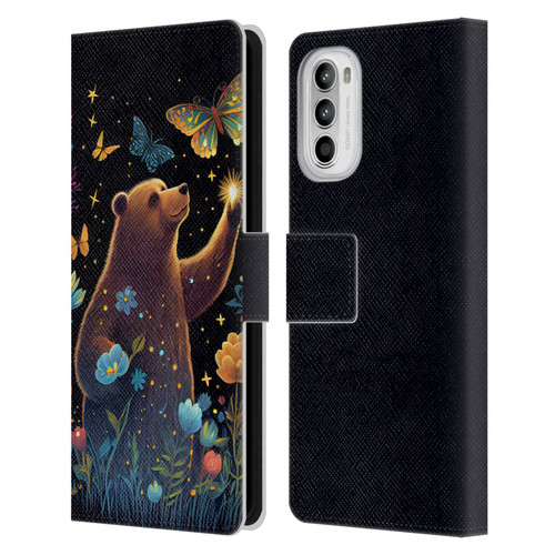 JK Stewart Art Bear Reaching Up Leather Book Wallet Case Cover For Motorola Moto G52