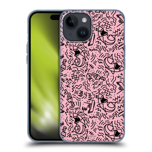 Jaws Graphics Doodle Pink Soft Gel Case for Apple iPhone 15