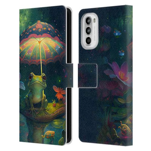 JK Stewart Art Frog With Umbrella Leather Book Wallet Case Cover For Motorola Moto G52