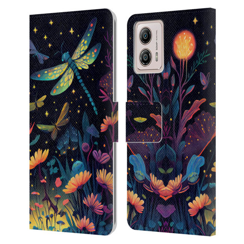 JK Stewart Art Dragonflies In Night Garden Leather Book Wallet Case Cover For Motorola Moto G53 5G