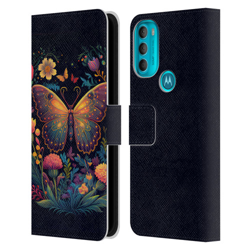 JK Stewart Art Butterfly In Night Garden Leather Book Wallet Case Cover For Motorola Moto G71 5G