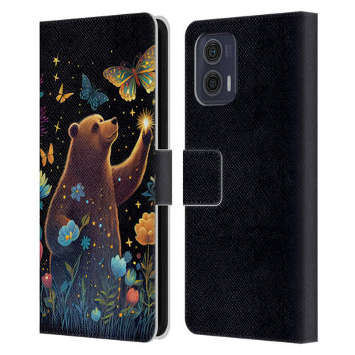 JK Stewart Art Bear Reaching Up Leather Book Wallet Case Cover For Motorola Moto G73 5G