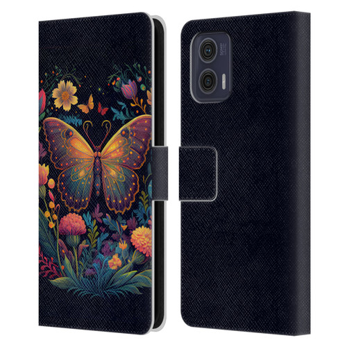 JK Stewart Art Butterfly In Night Garden Leather Book Wallet Case Cover For Motorola Moto G73 5G