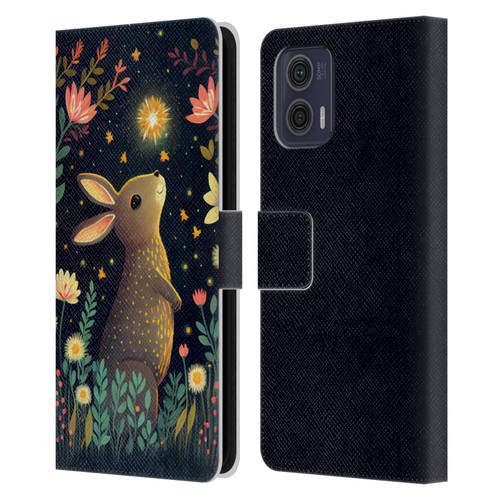 JK Stewart Art Rabbit Catching Falling Star Leather Book Wallet Case Cover For Motorola Moto G73 5G