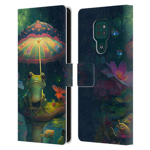 JK Stewart Art Frog With Umbrella Leather Book Wallet Case Cover For Motorola Moto G9 Play