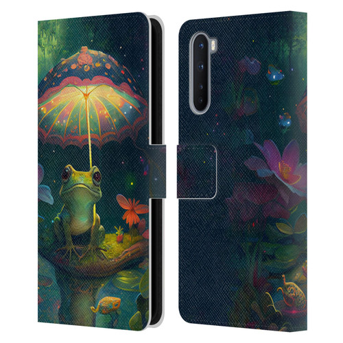 JK Stewart Art Frog With Umbrella Leather Book Wallet Case Cover For OnePlus Nord 5G