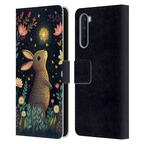 JK Stewart Art Rabbit Catching Falling Star Leather Book Wallet Case Cover For OnePlus Nord 5G