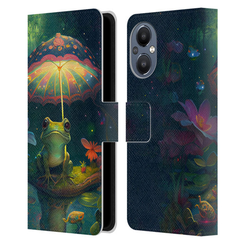 JK Stewart Art Frog With Umbrella Leather Book Wallet Case Cover For OnePlus Nord N20 5G