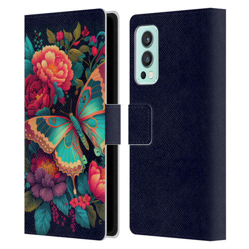 JK Stewart Art Butterfly And Flowers Leather Book Wallet Case Cover For OnePlus Nord 2 5G