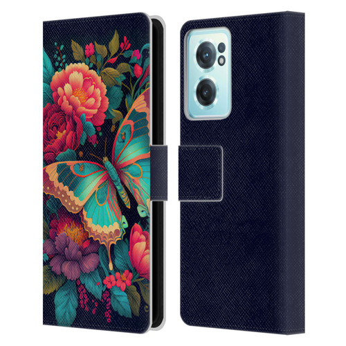 JK Stewart Art Butterfly And Flowers Leather Book Wallet Case Cover For OnePlus Nord CE 2 5G