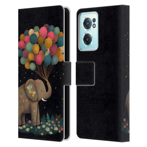 JK Stewart Art Elephant Holding Balloon Leather Book Wallet Case Cover For OnePlus Nord CE 2 5G