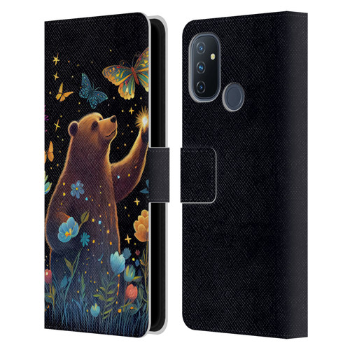 JK Stewart Art Bear Reaching Up Leather Book Wallet Case Cover For OnePlus Nord N100