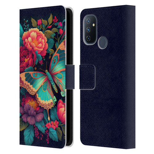 JK Stewart Art Butterfly And Flowers Leather Book Wallet Case Cover For OnePlus Nord N100