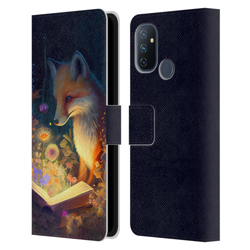 JK Stewart Art Fox Reading Leather Book Wallet Case Cover For OnePlus Nord N100