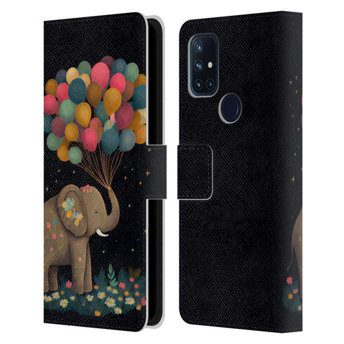 JK Stewart Art Elephant Holding Balloon Leather Book Wallet Case Cover For OnePlus Nord N10 5G