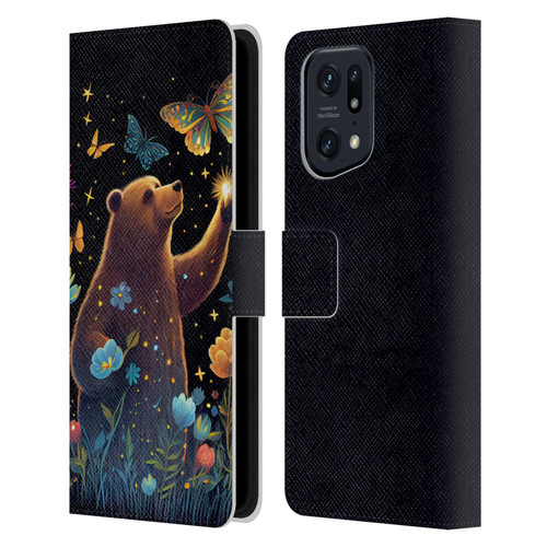 JK Stewart Art Bear Reaching Up Leather Book Wallet Case Cover For OPPO Find X5 Pro
