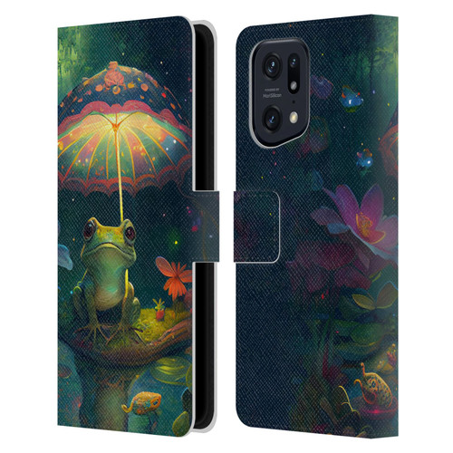 JK Stewart Art Frog With Umbrella Leather Book Wallet Case Cover For OPPO Find X5 Pro