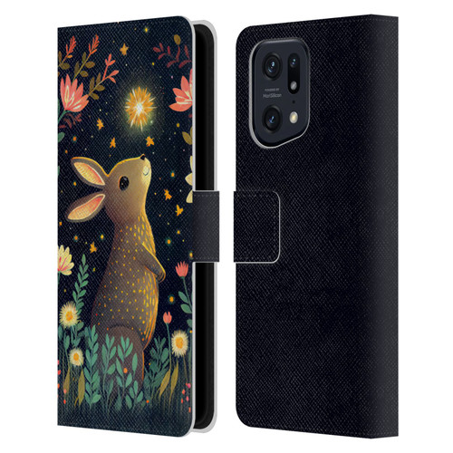JK Stewart Art Rabbit Catching Falling Star Leather Book Wallet Case Cover For OPPO Find X5 Pro