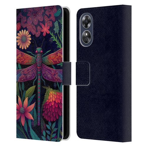 JK Stewart Art Dragonfly Purple Leather Book Wallet Case Cover For OPPO A17
