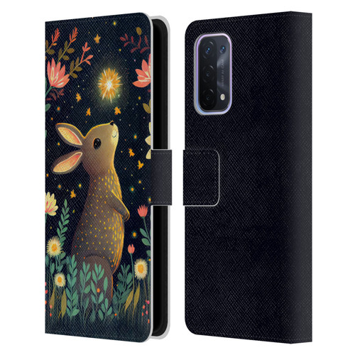 JK Stewart Art Rabbit Catching Falling Star Leather Book Wallet Case Cover For OPPO A54 5G