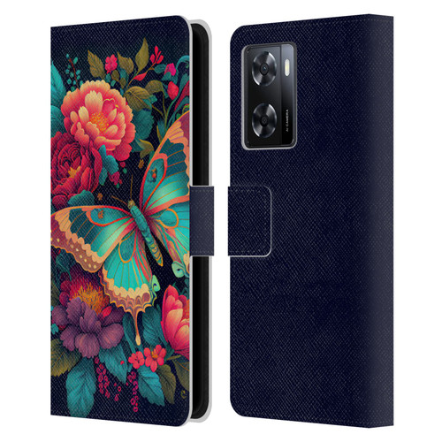 JK Stewart Art Butterfly And Flowers Leather Book Wallet Case Cover For OPPO A57s