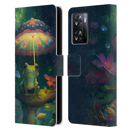 JK Stewart Art Frog With Umbrella Leather Book Wallet Case Cover For OPPO A57s